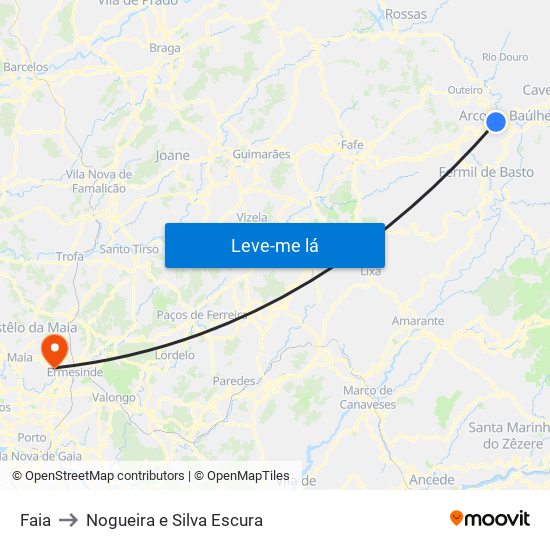 Faia to Nogueira e Silva Escura map