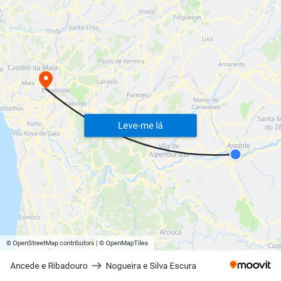 Ancede e Ribadouro to Nogueira e Silva Escura map