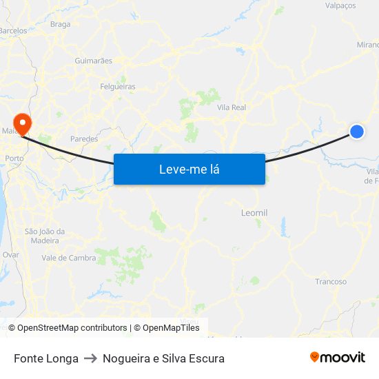 Fonte Longa to Nogueira e Silva Escura map