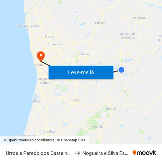 Urros e Peredo dos Castelhanos to Nogueira e Silva Escura map