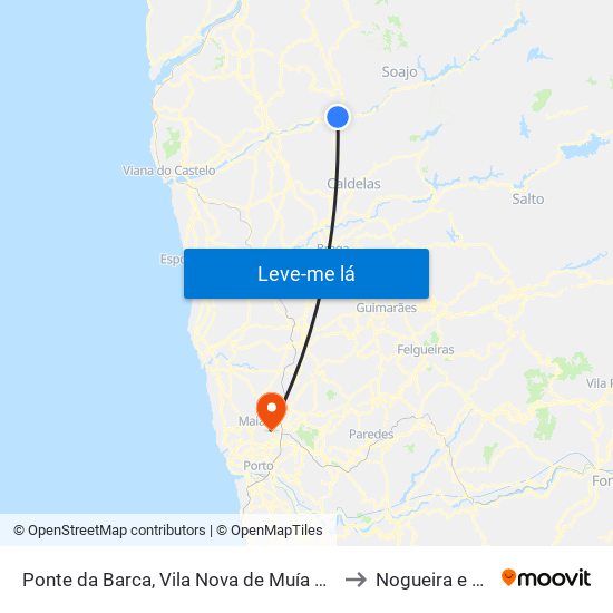 Ponte da Barca, Vila Nova de Muía e Paço Vedro de Magalhães to Nogueira e Silva Escura map