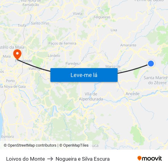 Loivos do Monte to Nogueira e Silva Escura map