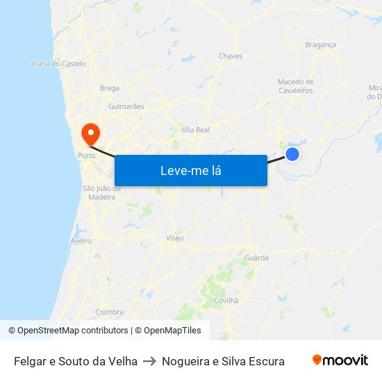 Felgar e Souto da Velha to Nogueira e Silva Escura map