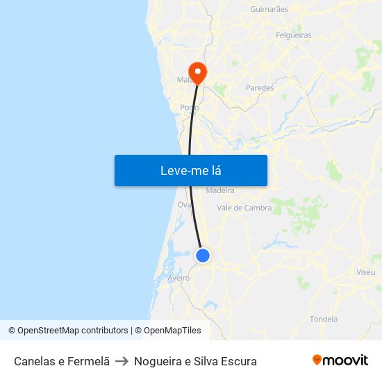 Canelas e Fermelã to Nogueira e Silva Escura map