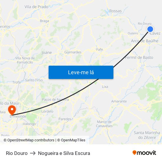 Rio Douro to Nogueira e Silva Escura map
