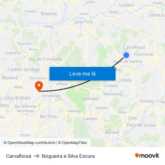 Carvalhosa to Nogueira e Silva Escura map