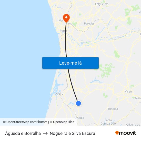 Águeda e Borralha to Nogueira e Silva Escura map