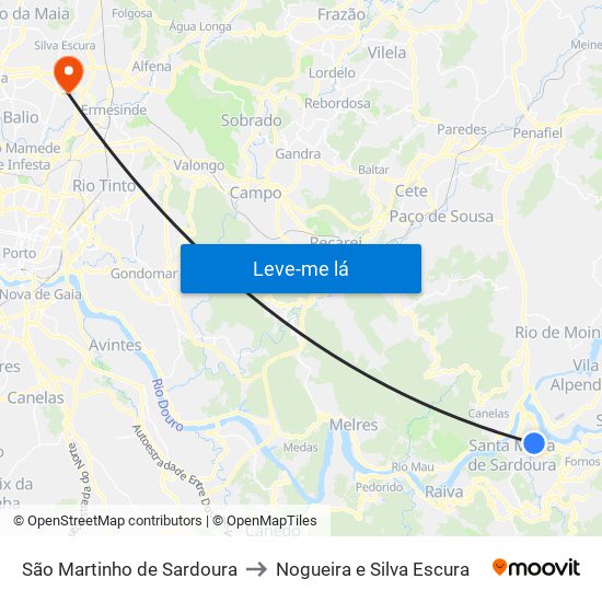 São Martinho de Sardoura to Nogueira e Silva Escura map