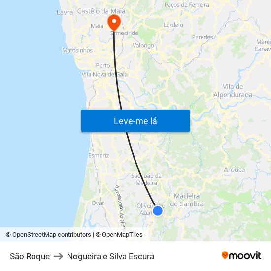 São Roque to Nogueira e Silva Escura map