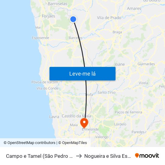 Campo e Tamel (São Pedro Fins) to Nogueira e Silva Escura map