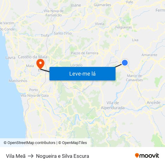 Vila Meã to Nogueira e Silva Escura map