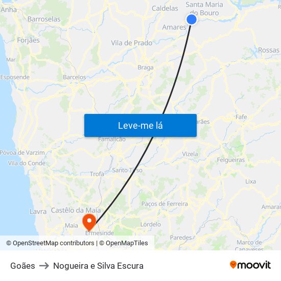 Goães to Nogueira e Silva Escura map