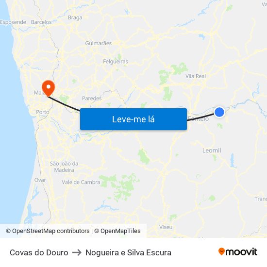 Covas do Douro to Nogueira e Silva Escura map