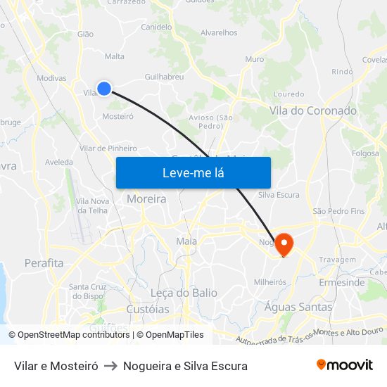 Vilar e Mosteiró to Nogueira e Silva Escura map