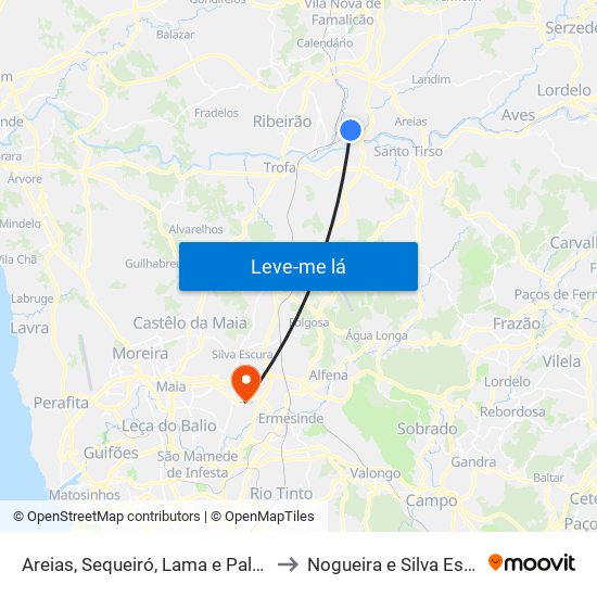 Areias, Sequeiró, Lama e Palmeira to Nogueira e Silva Escura map