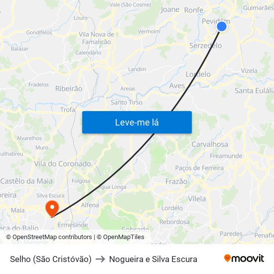 Selho (São Cristóvão) to Nogueira e Silva Escura map