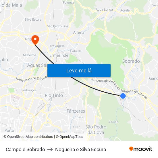 Campo e Sobrado to Nogueira e Silva Escura map