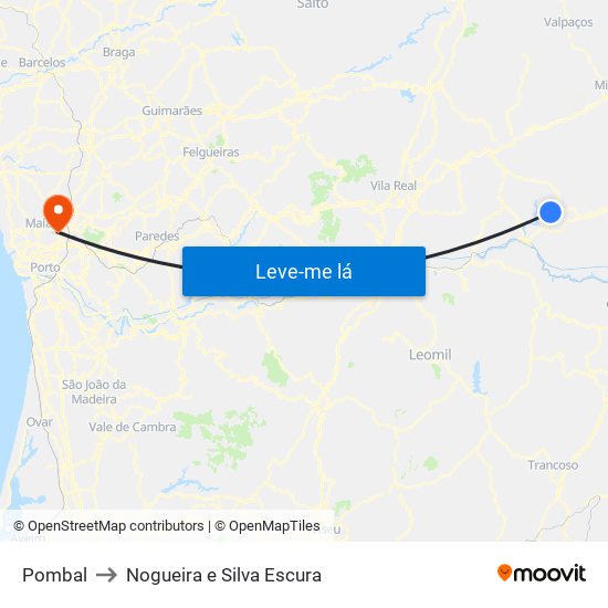 Pombal to Nogueira e Silva Escura map