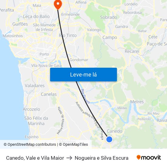 Canedo, Vale e Vila Maior to Nogueira e Silva Escura map