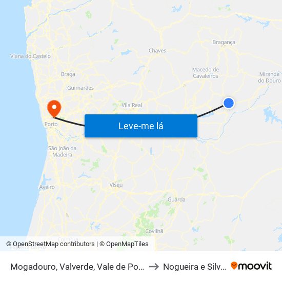 Mogadouro, Valverde, Vale de Porco e Vilar de Rei to Nogueira e Silva Escura map