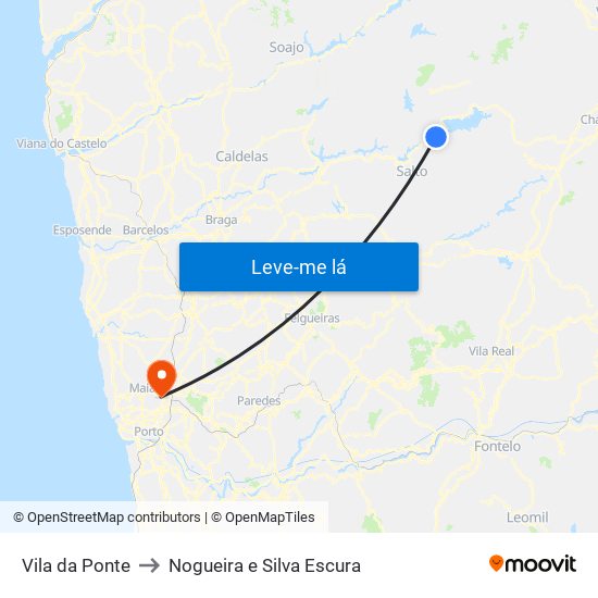 Vila da Ponte to Nogueira e Silva Escura map