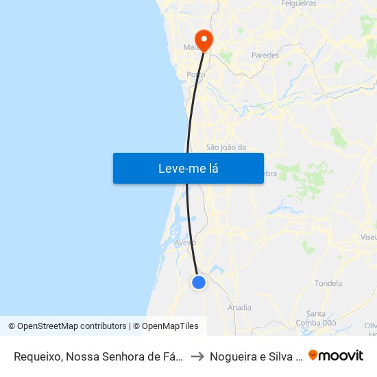 Requeixo, Nossa Senhora de Fátima e Nariz to Nogueira e Silva Escura map