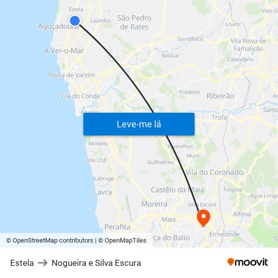 Estela to Nogueira e Silva Escura map