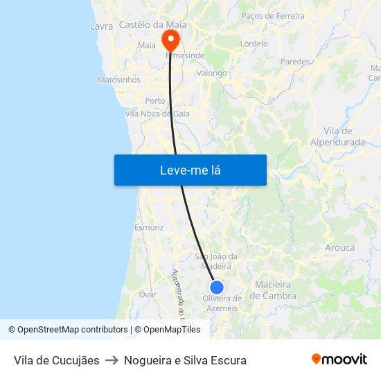 Vila de Cucujães to Nogueira e Silva Escura map