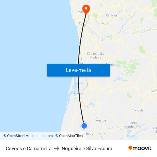 Covões e Camarneira to Nogueira e Silva Escura map