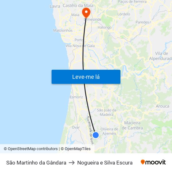 São Martinho da Gândara to Nogueira e Silva Escura map