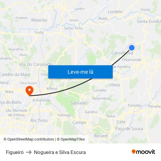 Figueiró to Nogueira e Silva Escura map