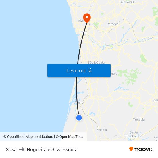 Sosa to Nogueira e Silva Escura map