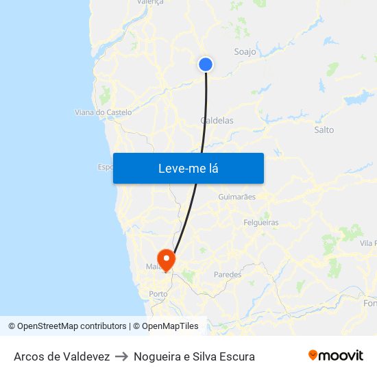 Arcos de Valdevez to Nogueira e Silva Escura map