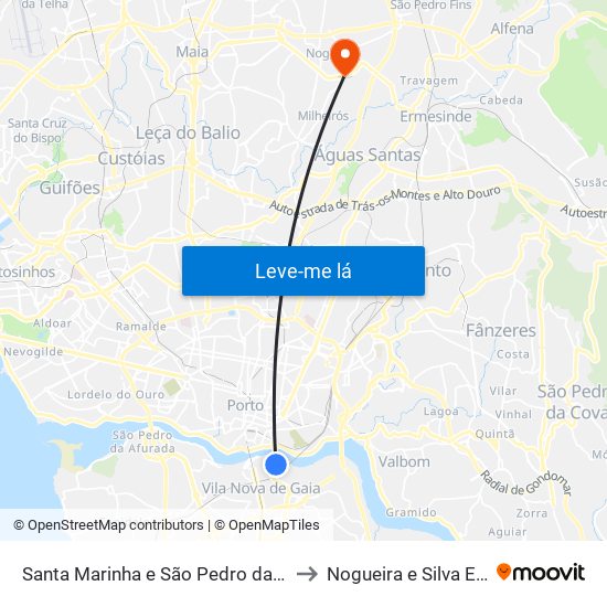 Santa Marinha e São Pedro da Afurada to Nogueira e Silva Escura map