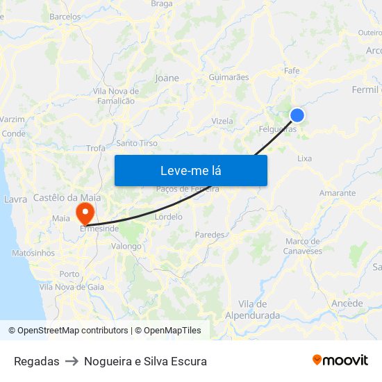 Regadas to Nogueira e Silva Escura map