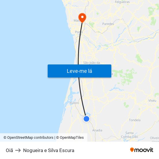 Oiã to Nogueira e Silva Escura map