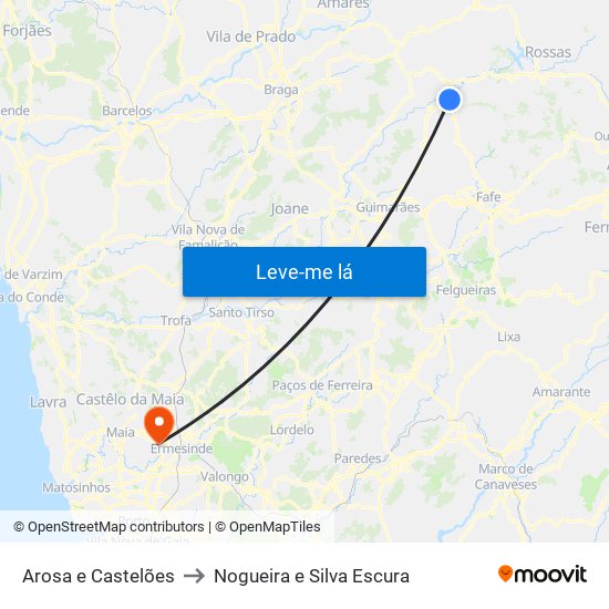 Arosa e Castelões to Nogueira e Silva Escura map