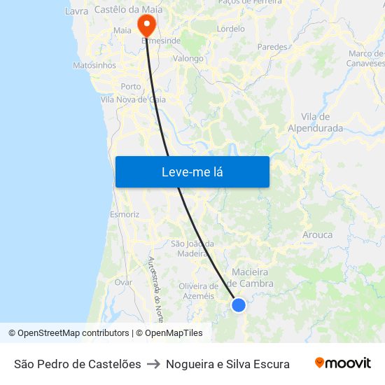 São Pedro de Castelões to Nogueira e Silva Escura map