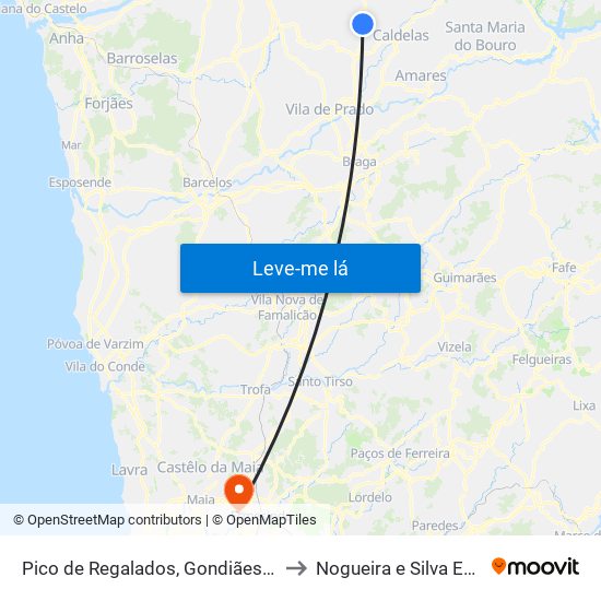 Pico de Regalados, Gondiães e Mós to Nogueira e Silva Escura map