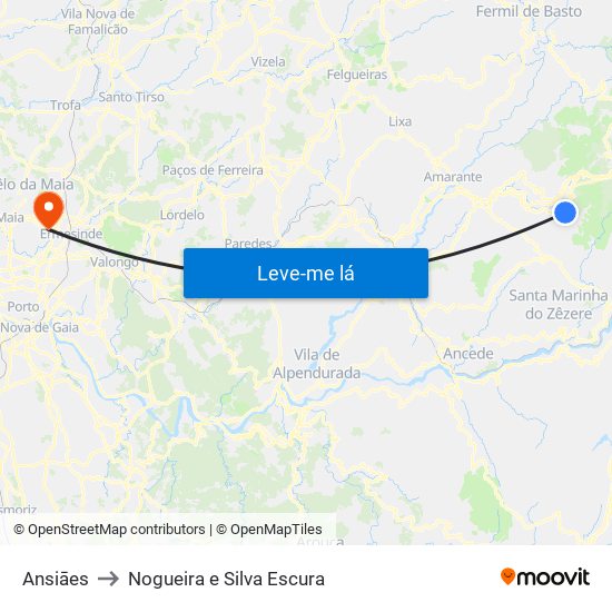 Ansiāes to Nogueira e Silva Escura map