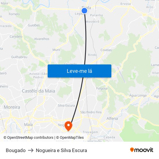 Bougado to Nogueira e Silva Escura map