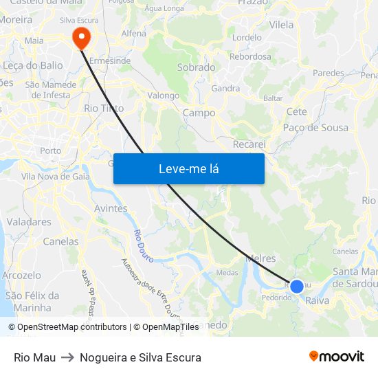 Rio Mau to Nogueira e Silva Escura map