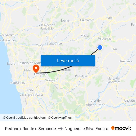 Pedreira, Rande e Sernande to Nogueira e Silva Escura map