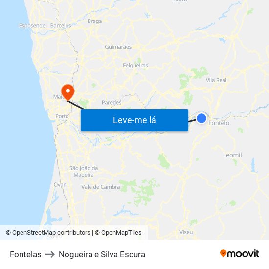 Fontelas to Nogueira e Silva Escura map