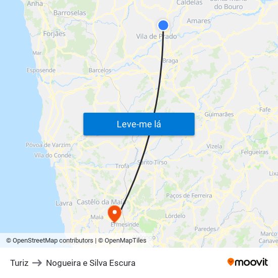 Turiz to Nogueira e Silva Escura map