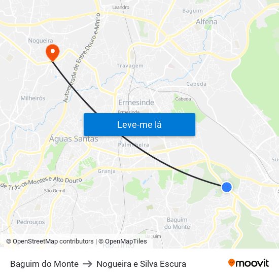 Baguim do Monte to Nogueira e Silva Escura map