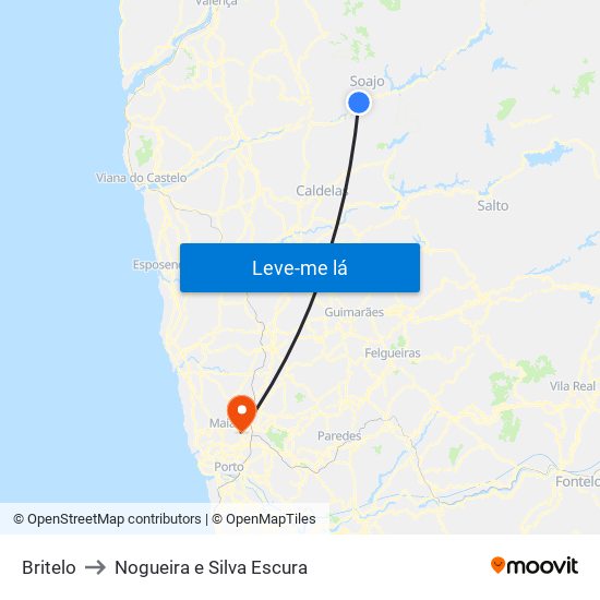 Britelo to Nogueira e Silva Escura map