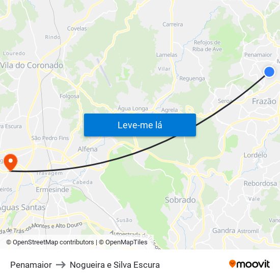 Penamaior to Nogueira e Silva Escura map