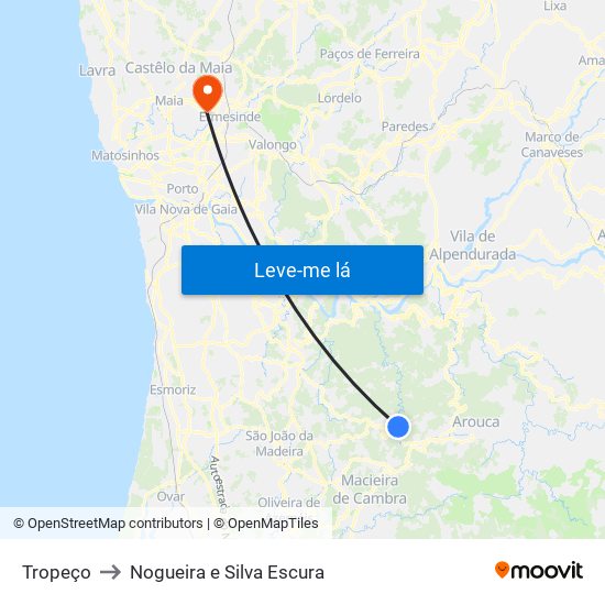 Tropeço to Nogueira e Silva Escura map