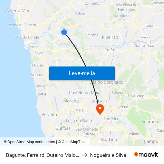Bagunte, Ferreiró, Outeiro Maior e Parada to Nogueira e Silva Escura map